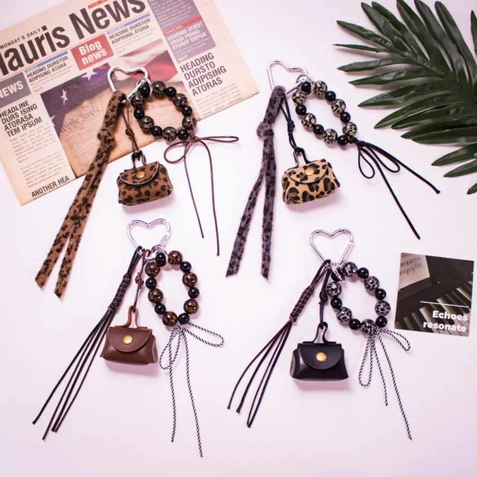 Kožené lano luxusné tašky kľúča retiazka leopard tlače vynikajúca luxusná taška šťastná prívesok remeslá minca Cin Coin Car key ring taška zavesenie