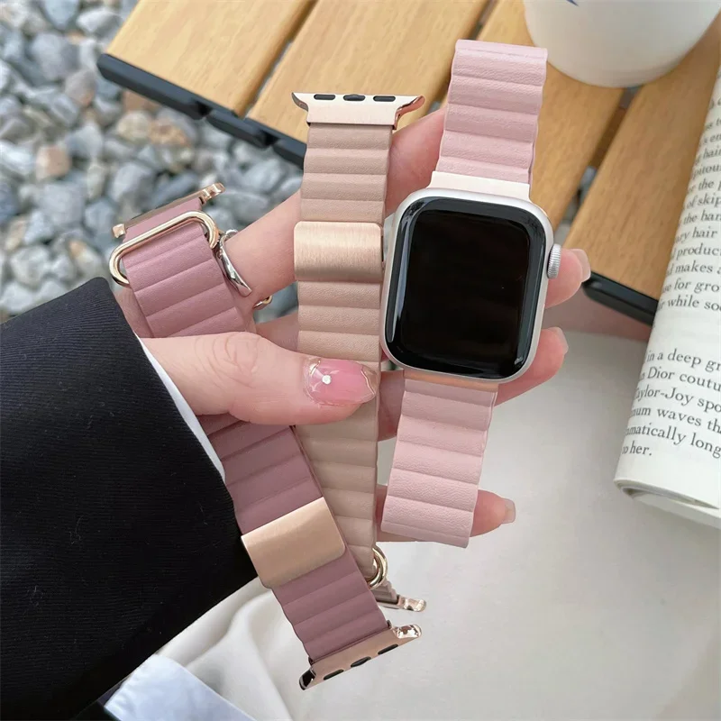 Kožené magnetické remienok pre Apple Watch Band Ultra 2 49 mm 41 mm 45 mm 40/44 mm 42/46 mm dámske náramky IWATCH Series 10 9 8 SE 7 6 5