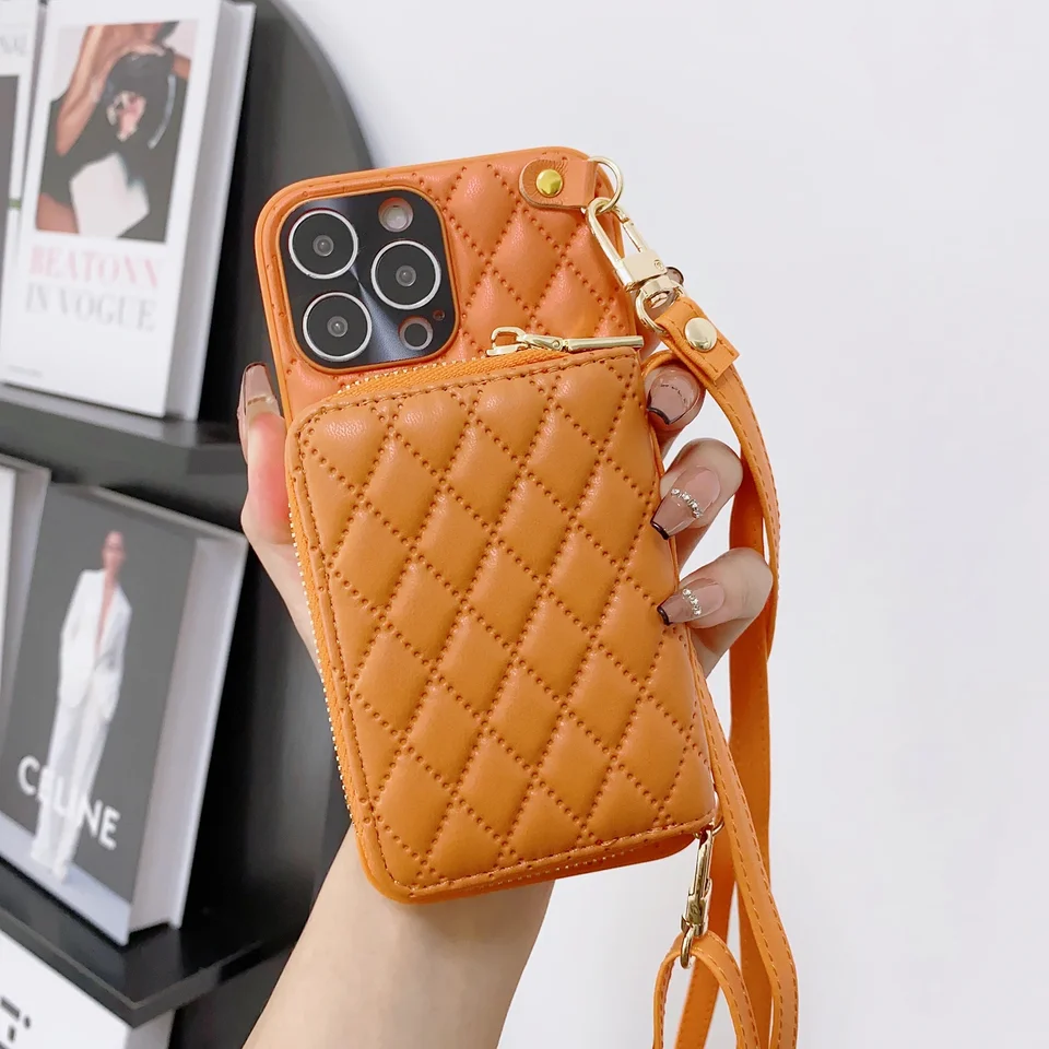 Kožené puzdro na zips pre iPhone 15 16 Pro Max 14 plus 13 11 12 12 Crossbody Lanyard Rameno Držiteľ kozmetickej tašky