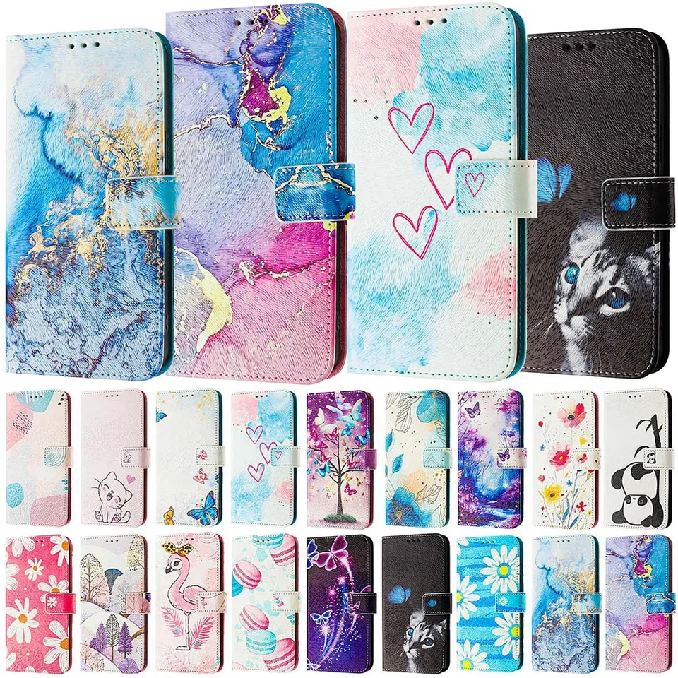 Kožené puzdro pre redmi 8 8a 9 9a 9c 9t 10 10a 10c 12c 13r 13c 14c Flip Wallet Card Držiteľ karikatúry maľovaný telefónny kryt telefónu