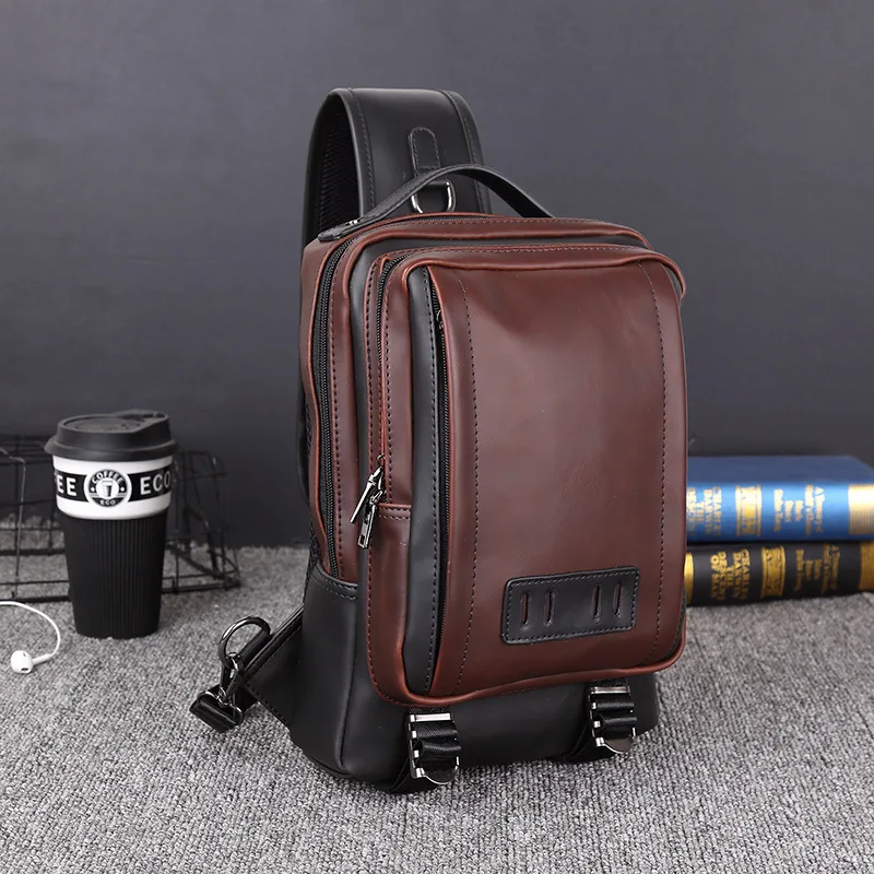 Kožené pánske balenie sáčkového tašky s jedným ramenným taškou veľkú kapacitu kabelka Muž Messenger hrudník vrecko Bolsas maskulina káva