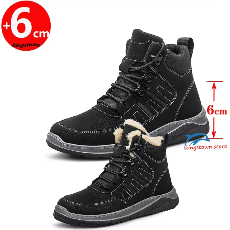 Kožené pánske topánky Oxford Warm výška stielky Zvýšenie 6 cm zimné vonkajšie členkové topánky plus veľkosť 37-46
