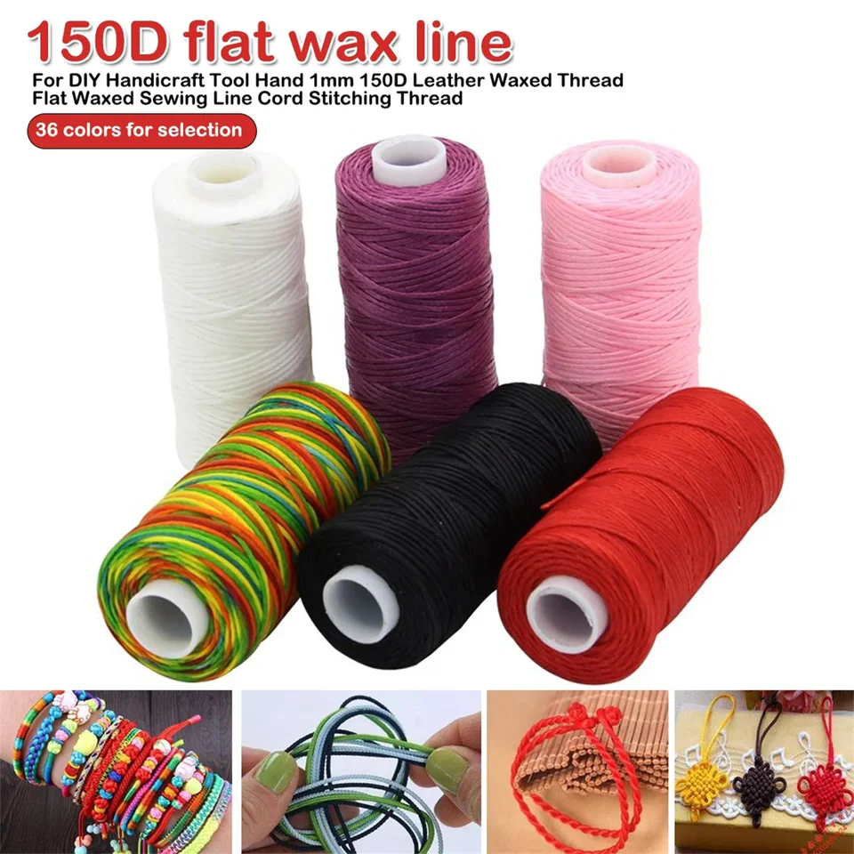 Kožené remeselné diy projekt 150D kožené šitie Polyester Plochý voskový strun priemer 0,8 mm 50 metrov