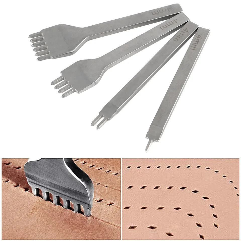 Kožené riadkové diery DIY kožené remeselné náradie Diery vidlice Row Dier Dier ručné ručné prepichnutie šitie dierovanie nástroja 4pcss