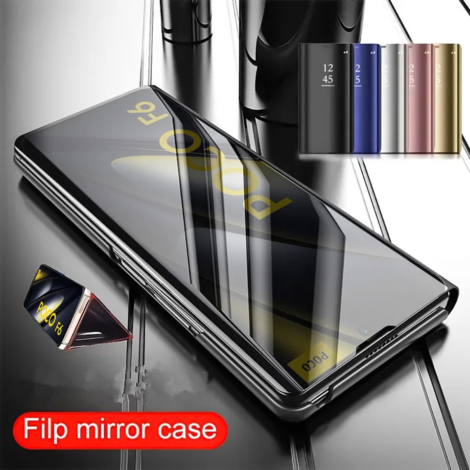 Kožené zrkadlové flip telefóny pre Poco F6 x6 x5 x4 x3 pro m3 m4 m6 f5 pro f3 f4 gt štandardné puzdro pre pokryt POCO F6 x6 Pro 5G