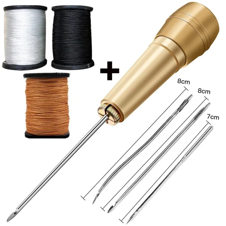 Kožené šitie Awl Set Multifunkčné topánky Opravy náradie Súprava Punch Stitching Ilsles DIY Šitie s čiernou hnedou bielou niťou