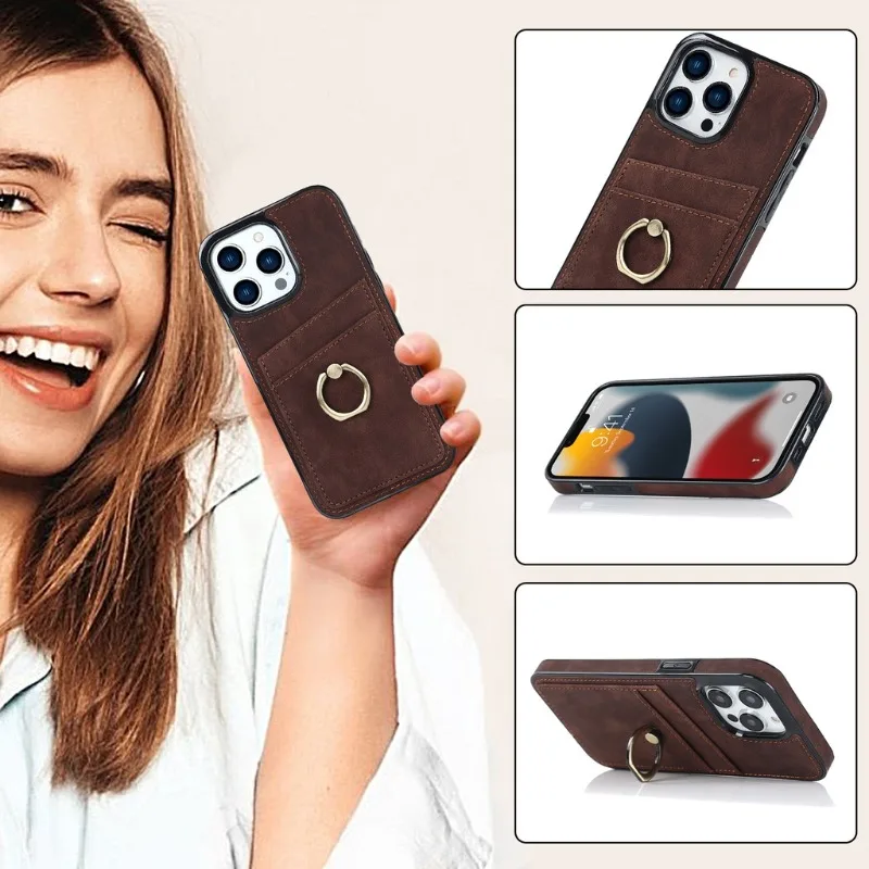 Kožený kryt pre iPhone 15 13 12 Mini 11 14 Pro XS Max xr x Plus SE Wallet Držiteľ karty vrecko s puzdrom na stojan na prsteň