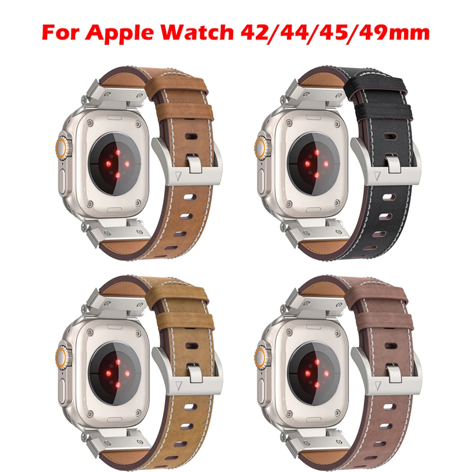 Kožený popruh pre Apple Watch 42/44/45 mm nehrdzavejúca oceľ+Originálny kožený náramok pre Applewatch Ultra2 49 mm hodinky
