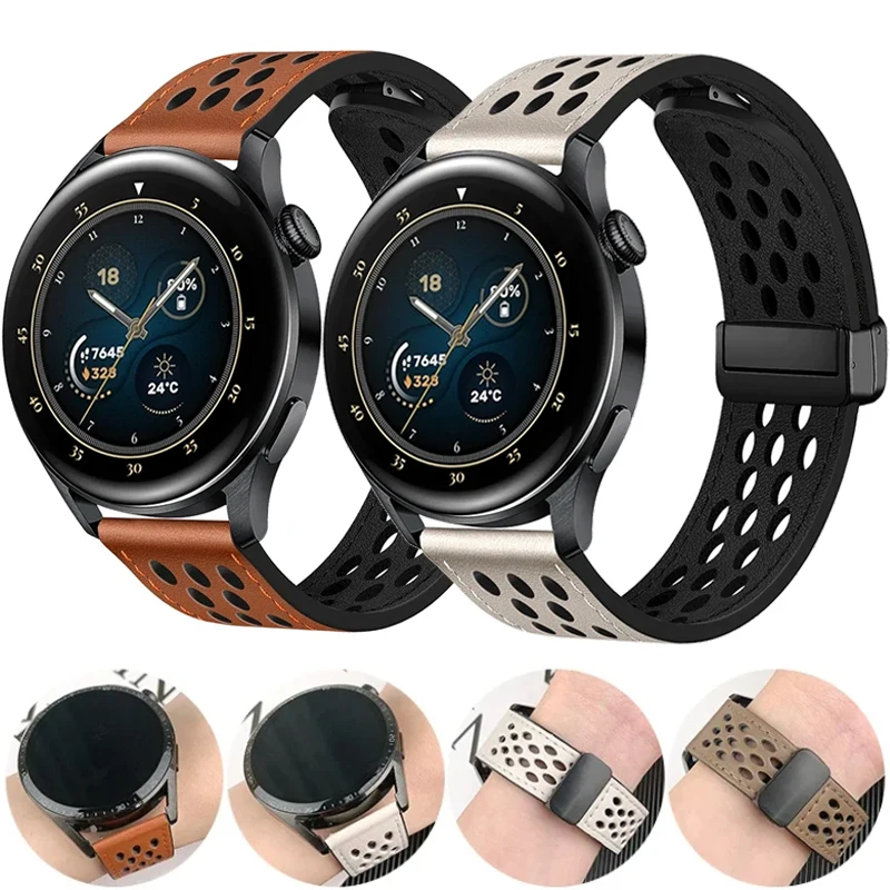 Kožený remienok pre 22 mm 20 mm pre Samsung Galaxy Watch 6 5 4 44 mm 40 mm 6 Classic Active 2 Bracelet Huawei GT Magnetic Watch Band Band