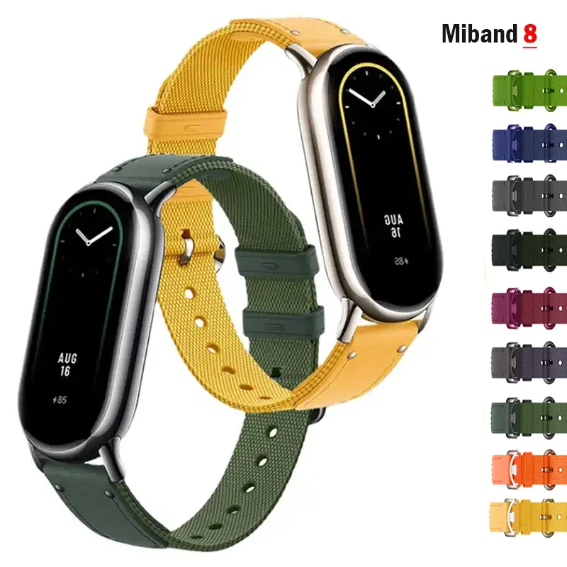 Kožený remienok pre Xiaomi Mi Band 8 NFC Sport Belt Náhrada Miband8 Smart Watch Band8 Canvas Canvas WatchBands Príslušenstvo