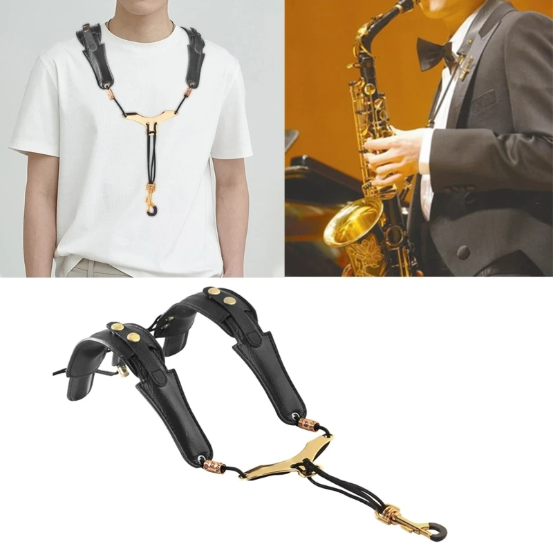 Kožený saxofónový krk popruh nastaviteľné mäkké ramenné zväzok Čalúbené profesionálne saxrové ramenné zväzok bez stresu na krku