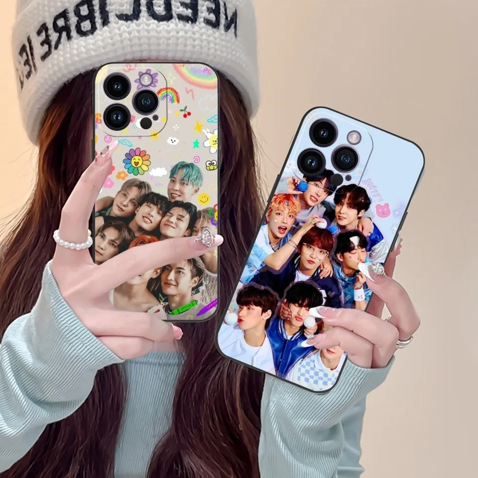 KPOP A-Ateez Mobilný mobilný mobilný telefón pre iPhone 15 14 13 12 11 x xr xs 8 7 Pro Max Plus Mini čierny mäkký telefónny kryt telefónu Funda