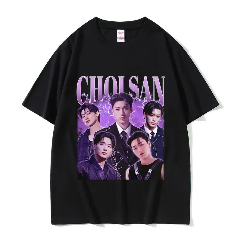 KPOP Band Choi San Ateez Graphic T tričko Men Hip Hop Clothing Nadmerná bavlnená bavlnená tričká Unisex retro módne vysoko kvalitné tričko