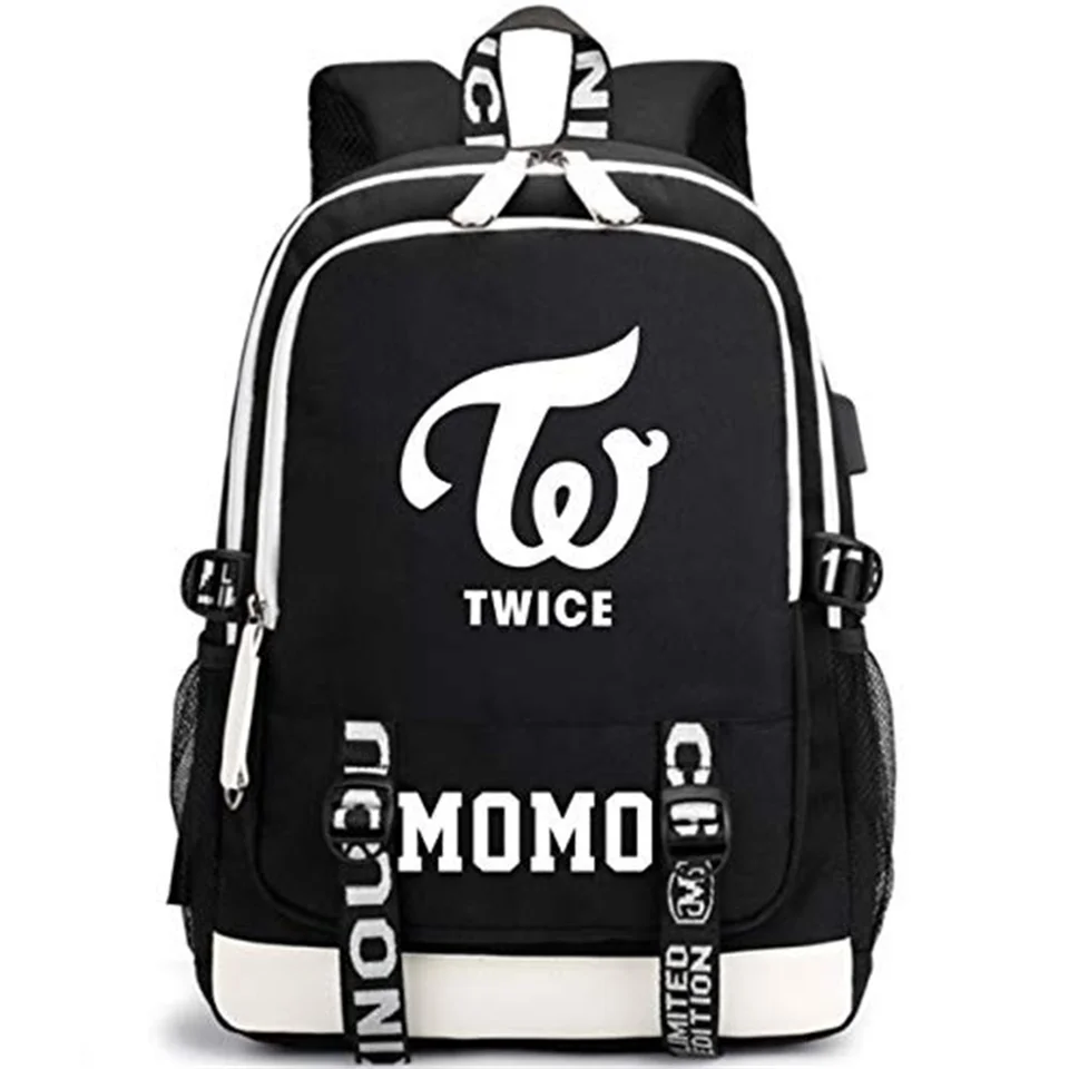 KPOP Dvakrát veľkú kapacitu USB nabíjanie BAG BAG MOCHILA TREACH BAG SANA MOMO BATCKACKS Zbierka darčekových fanúšikov darčekov