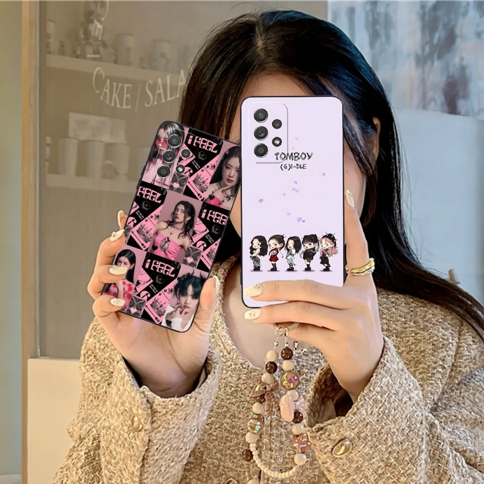 KPOP GIDLE Painting Mobile Mobile Pase pre Samsung Galaxy A91 73 71 70 54 53 52 34 24 21 2 21 S 5G Čierny krycí telefón s obalom