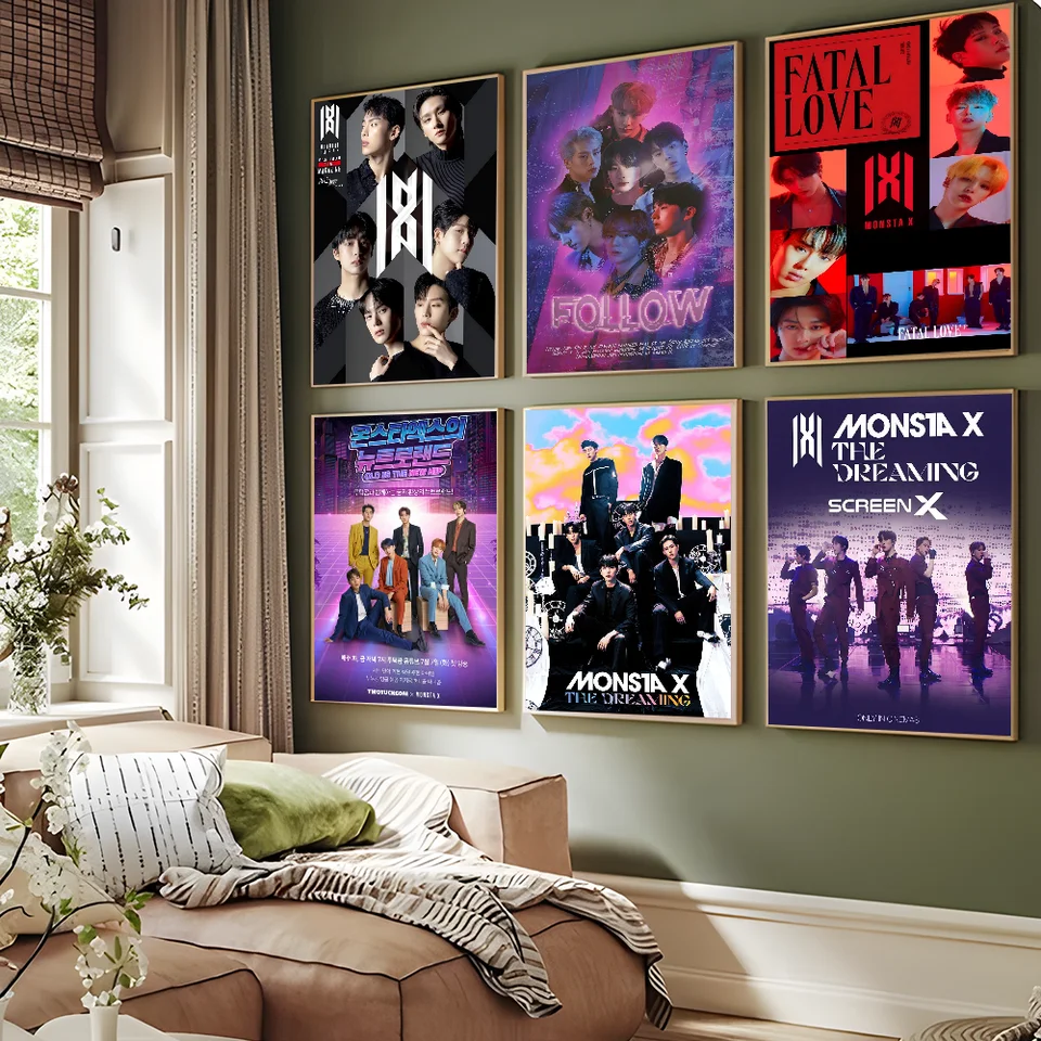 KPOP MONSTA X DIY SECKY Plagát Vintage Room Bar Cafe Decor Domovod