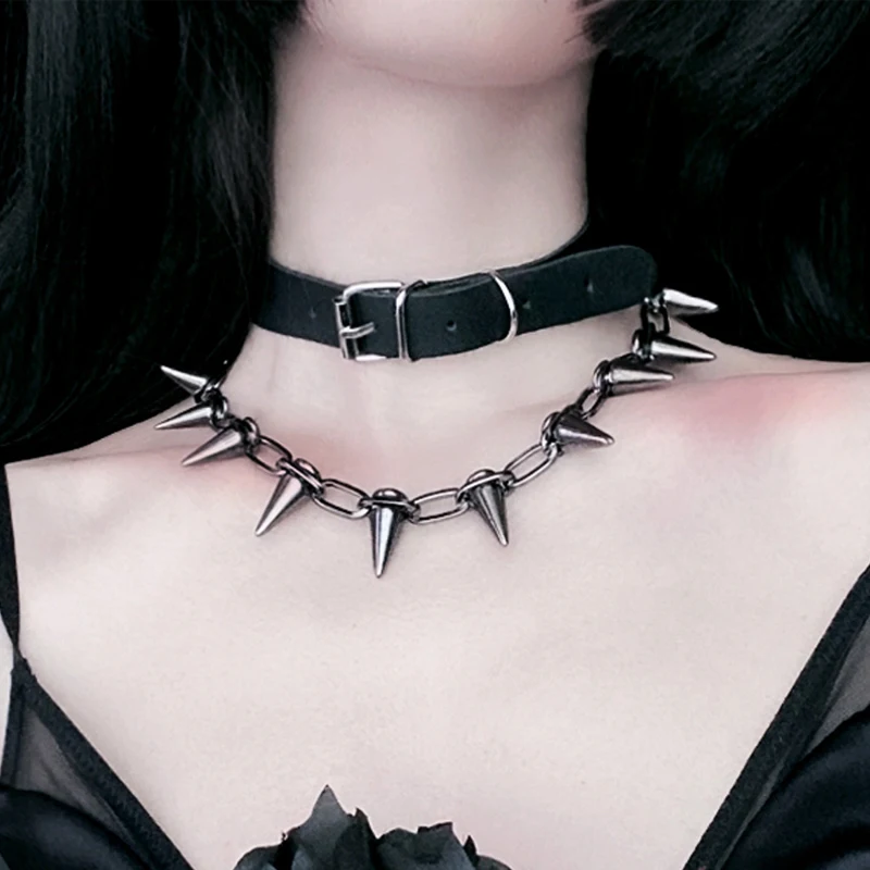KPOP Punk Spike Chokers Golier pre ženy Men Gothic Harajuku Nivets Chocker náhrdelníky Rocke Rectars Hrdelník Trendy šperky darčeky