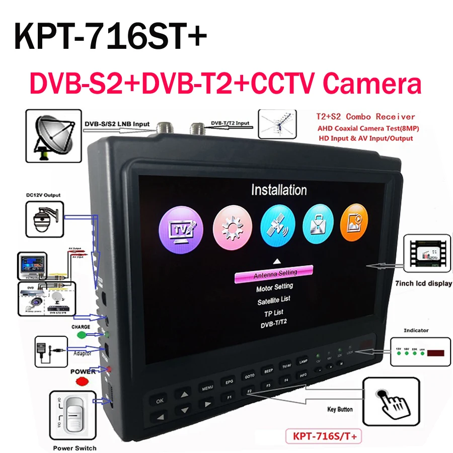 KPT-716St Plus DVB-T2+S2 Combo Satellite Finder CCTV Camera LCD 4,3 palca Test signálu vs KPT-736HD GTMEDIA V8 Finder 2