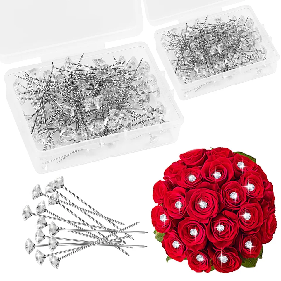 KRABALL 100PCS Diamond Byquet CORSAGES PINS KVETKÉ KRVISKÉ KOLEKÁTY KVETOVÉ PIELOVANIE PINS PRE Svadobné svadobné kytice