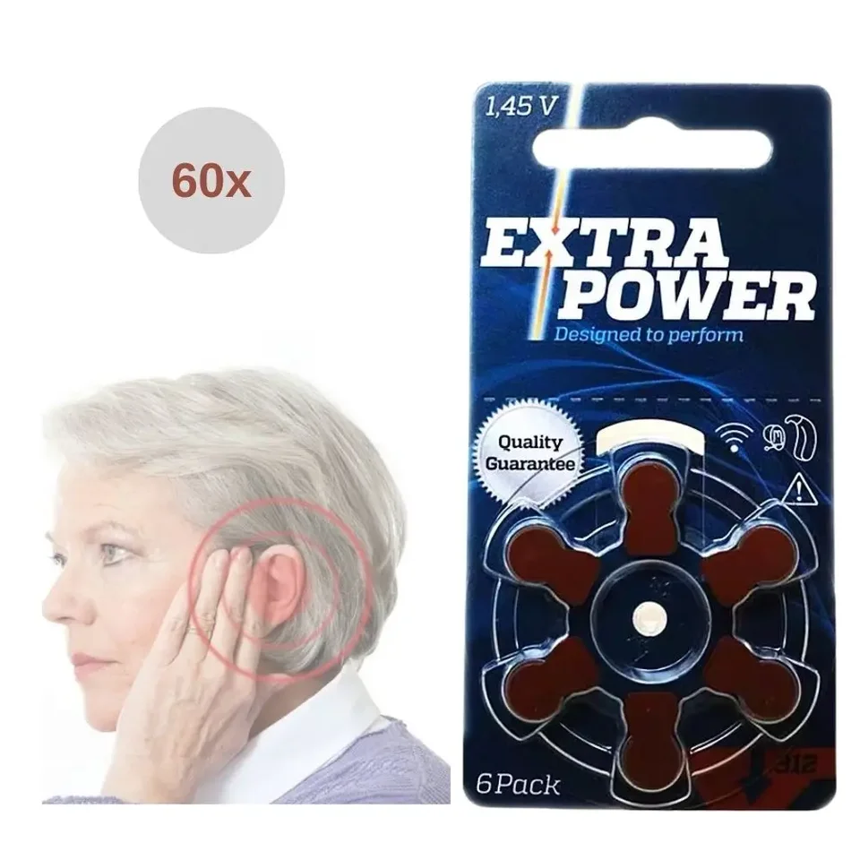Krabica extra energie batérie načúvacie batérie Veľkosť 312 A312 1,45 V Brown PR41 Zinok vzduch (60 buniek batérií)