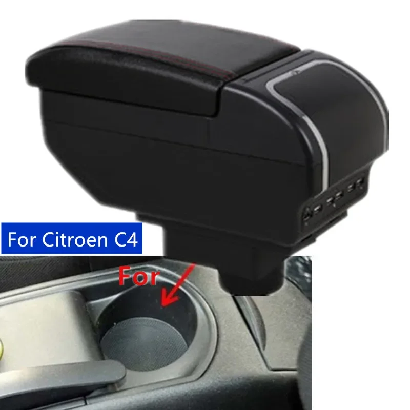 Krabica lakťovej krabice pre Citroen C4 Hatchback 2004-2010 Rotabtable PU Leather Central Content Box Content Box s držiakom pohárového držiaka Ashtray USB Interf