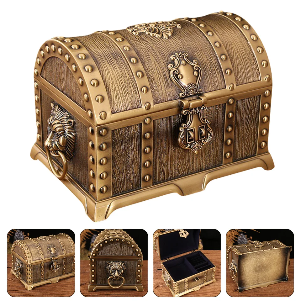 Krabica šperkov Treasure Droby Vintage Storage Kov Drevené puzdro Organizátor pirátsky prsteň retro pamiatka držiak dreva Mini boxy