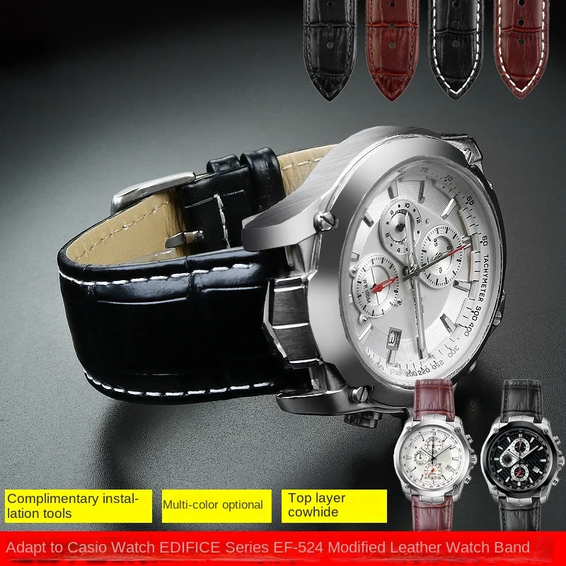 Kravský popruh pre budovu EF-524 Casio Watch Band EF 524D EF524SP Pánske kožené remienok NUTCH NÁKLAD SPRAP SPRAC PRÍSLUŠENSTVO