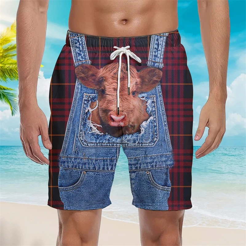 Kravy kurčatá Ovce a ošípané 3D tlačené krátke nohavice Streetwear plážové kraťas