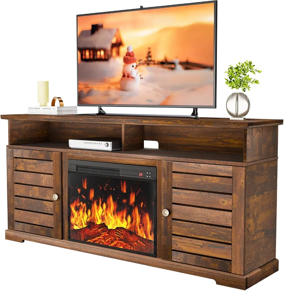 Krbová televízna stojan, Elektrický krbový televízor Postavte sa do 70 palcov, centrum Entertainment Farmhouse s 23 
