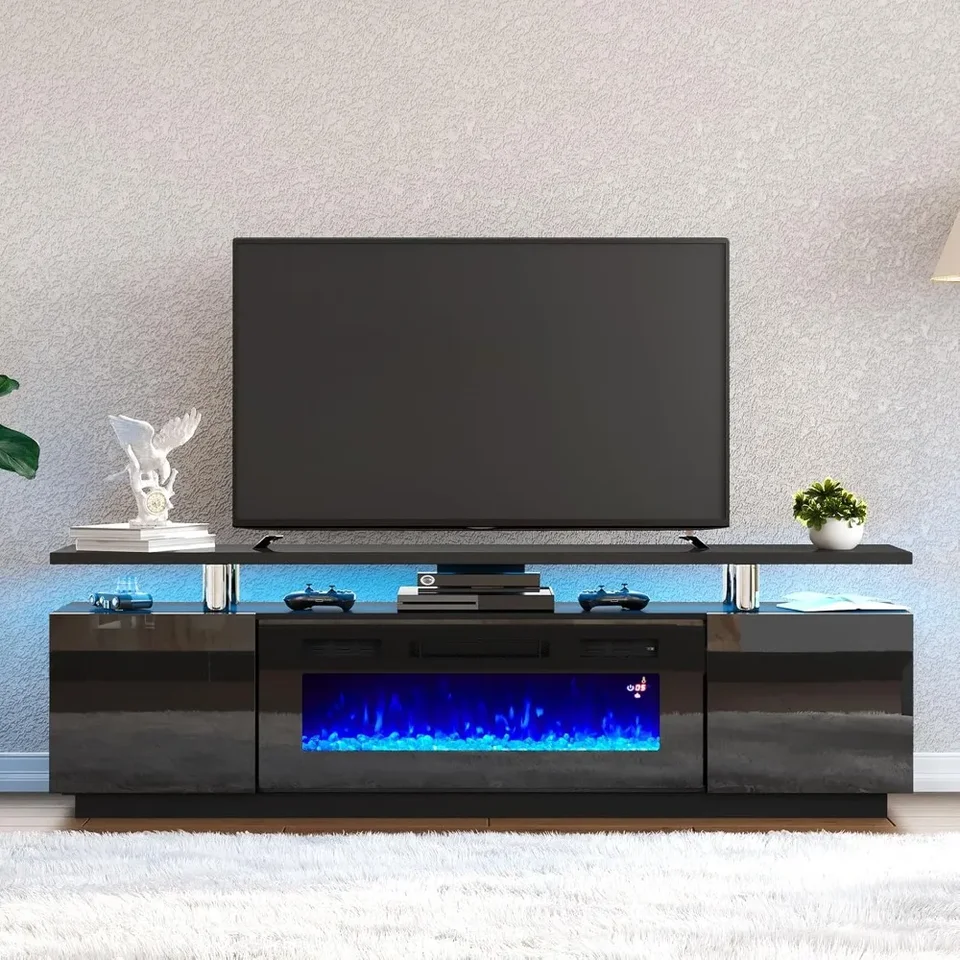 Krbová televízna stojan s 36 Krbou, 70 Modern High Gloss Fiveplace Entertainment Center LED svetlá, televízny stojan