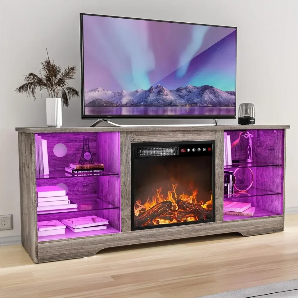 Krbová televízna stojan s krbom, moderné zábavné centrum pre televízory až do 58 palcov, mediálna televízna konzolová stan
