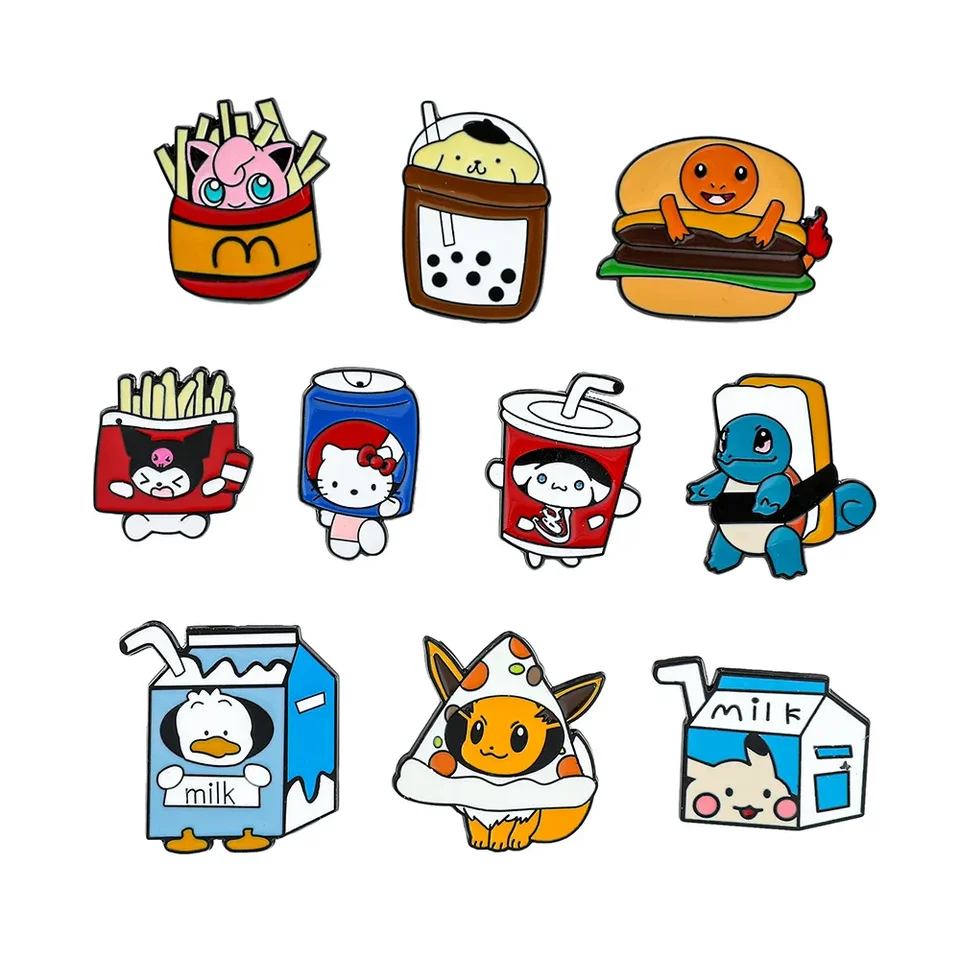 Kreativita rýchleho občerstvenia roztomilý brošňa Eevee Pikachu sendvičové odznaky šperky pre batohové odevy klopné špendlíky Darčeky