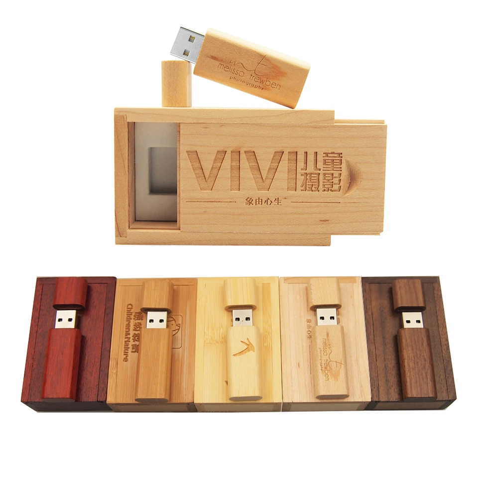 Kreativita vlastného loga Round Wooden USB 2.0 + Box USB Pen Drive 8 GB 16 GB 32 GB 64 GB USB Flash Drive pre fotografiu/svadobný darček
