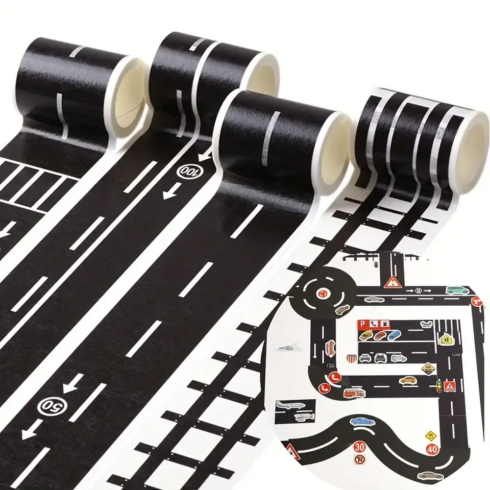 Kreatívna dopravná železničná cesta a papierová páska DIY Scrapbook Nálepky - remeselná maskovacia páska pre automobilové hry - 1,89 palca