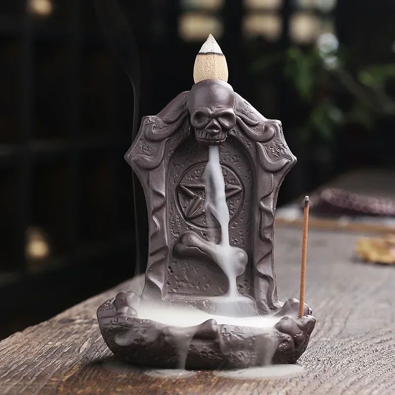 Kreatívna lebka Purpurová hlinená vodopád kadidlo horák Halloween darčeky domáce dekorácie kadidlo držiak keramické cenzúry Cenzer