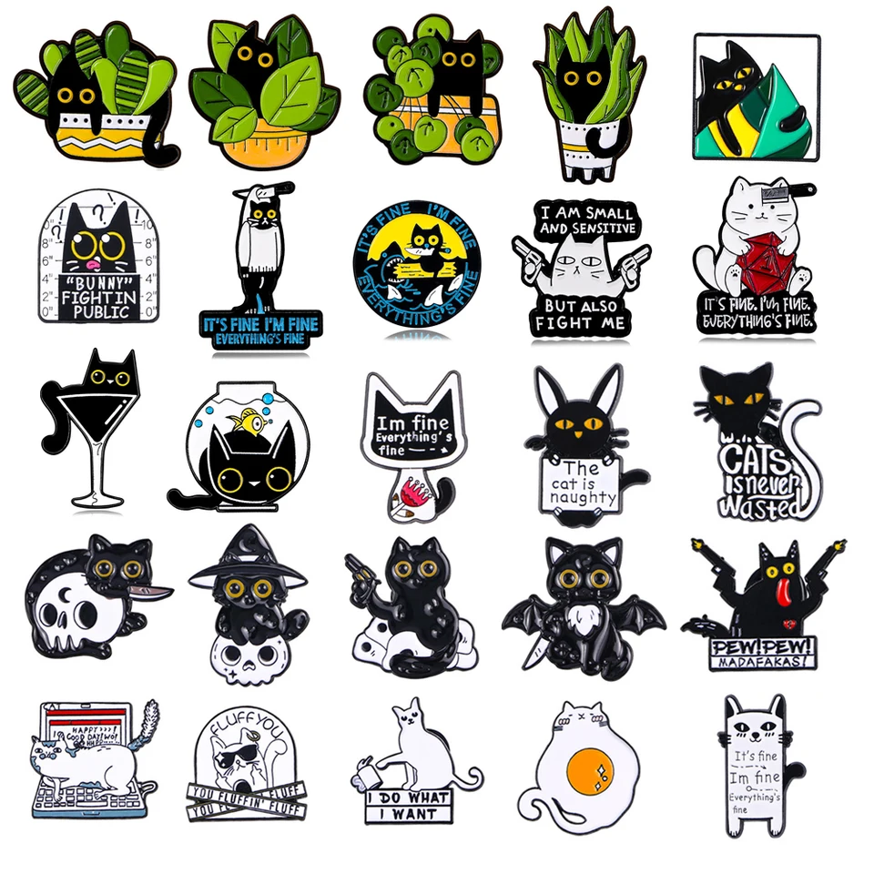 Kreatívna mačka smalt brošňa potmení dýka pištoľ pištoľ mačacie kocky sklo lebka Bat Cat Cat Cat Cat Cat Cat Cat Cat Cat Cat Mat