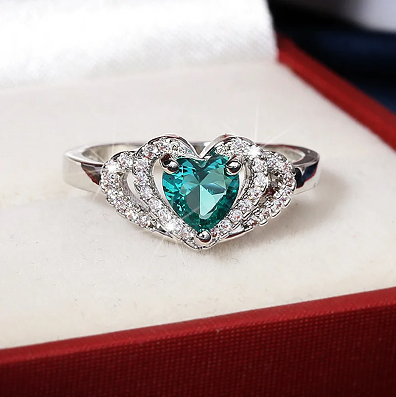 Kreatívna móda dámy zelené zirkonové ruky držanie lásky Love Ring Luxus lesklý krištáľový zirkón 925 strieborný prsteň zásnubný prsteň šperky