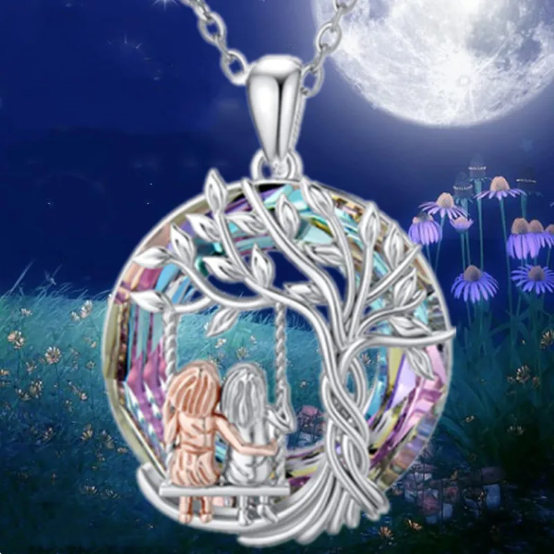 Kreatívna sestra krištáľový náhrdelník z nehrdzavejúcej ocele Život Tree Tree Pendant Engagement Nurdere pre ženy z nehrdzavejúcej ocele
