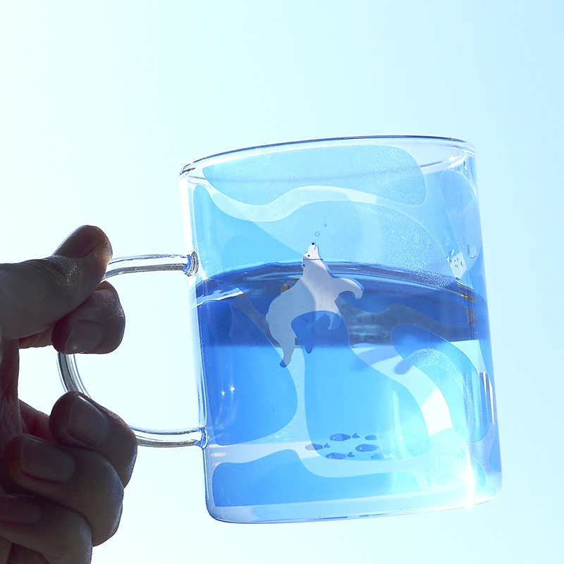 Kreatívna zabijáčka Glass Glass Coffee hrnček 350 ml roztomilý hrnček hrnček polárny medveď šálka tepelne rezistentná na sklo kávu šálka piva dropship