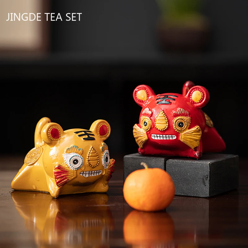Kreatívna živicová farba zmena čaju Pet Lucky Tiger Socha Tea Figurín Figury Ozdoby môžu zvýšiť čajový set dekorácie stolové remeslá