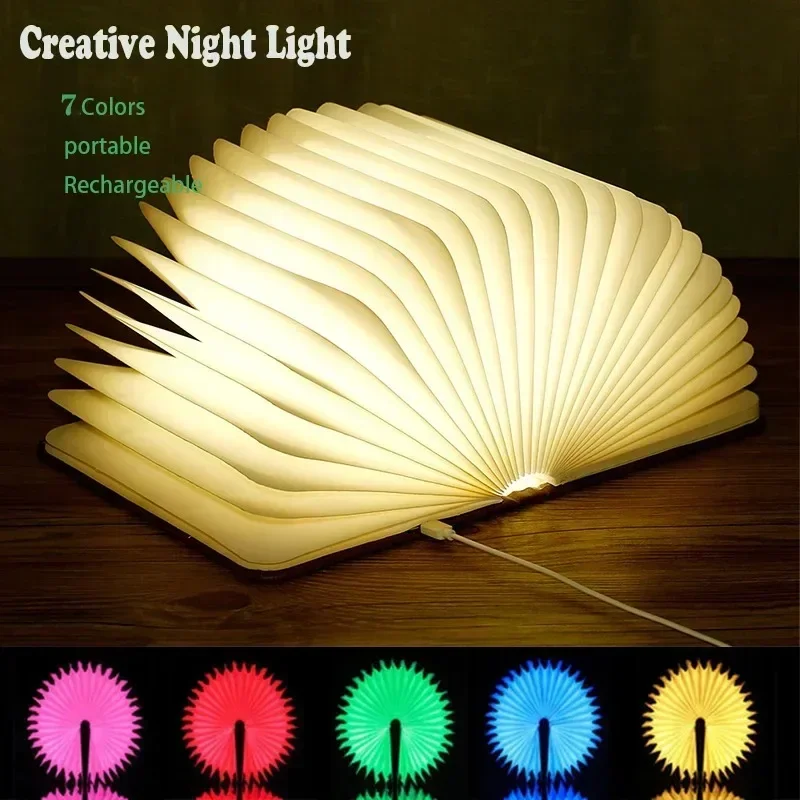 Kreatívne 3D skladacie LED nočné svetlo RGB farba USB Recharge Drevené knižné svetlá dekora