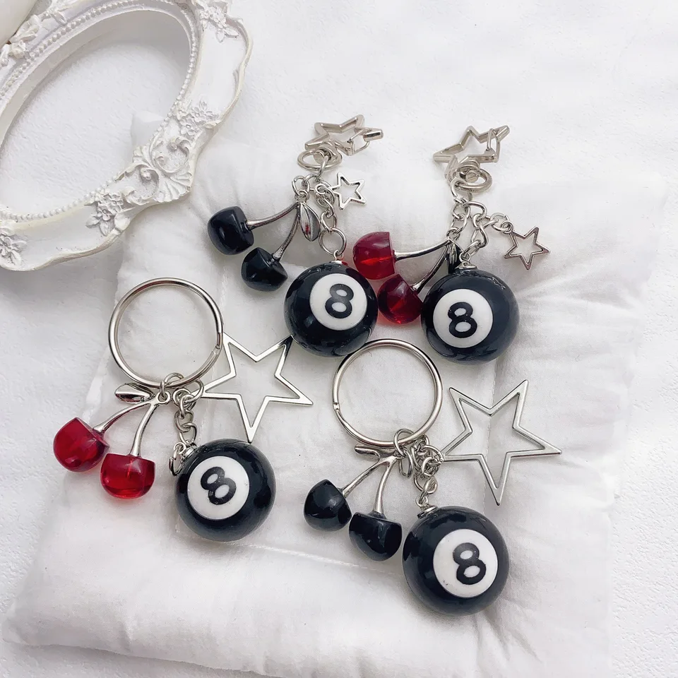 Kreatívne 8 loptičiek ovocie Cherry Star Keychain Phone Accessories Y2K Ručne vyrobený kľúčový remienok Peňaženka Keyrings vrec