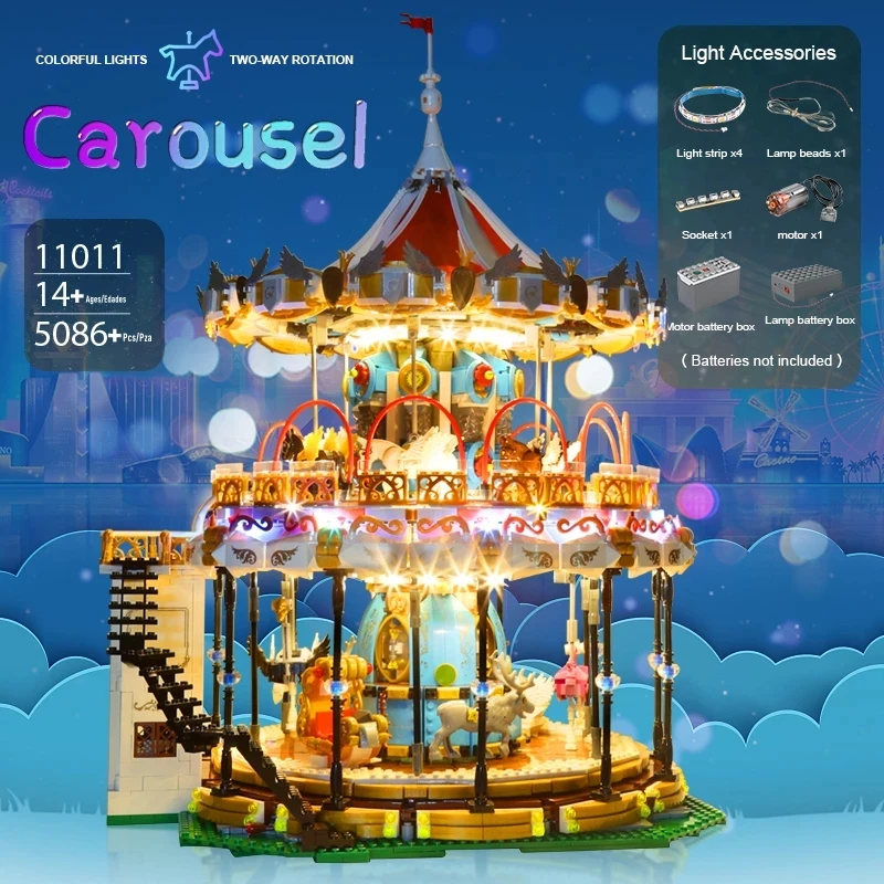Kreatívne budovy Mold King Creative Building Hračky Karusel detské ihrisko Ferris Elk Elk Sleigh Zhromaždenie tehly Kid Vzdelávací vianočný darček