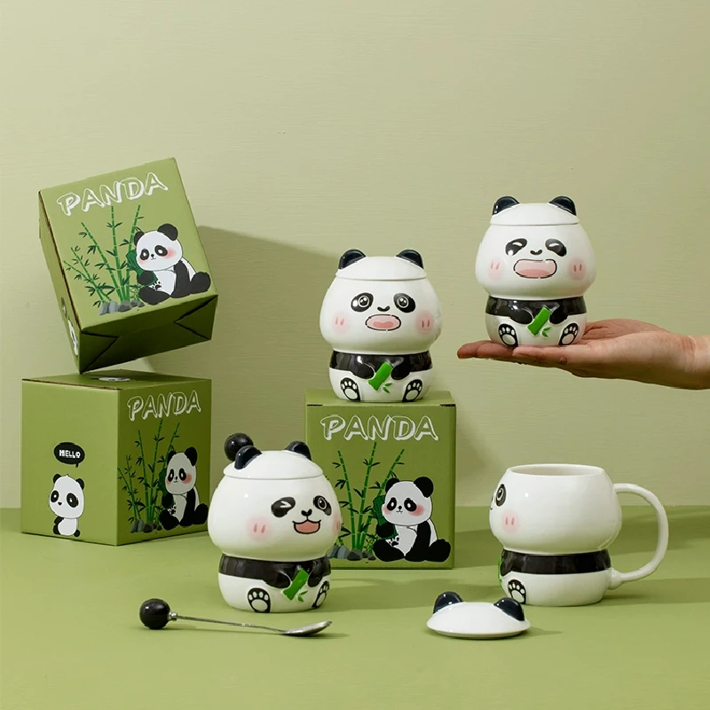 Kreatívne darčeky keramický hrnček s vekom panda kávový šálka s lyžičkou obývacia izba Pitie pohára