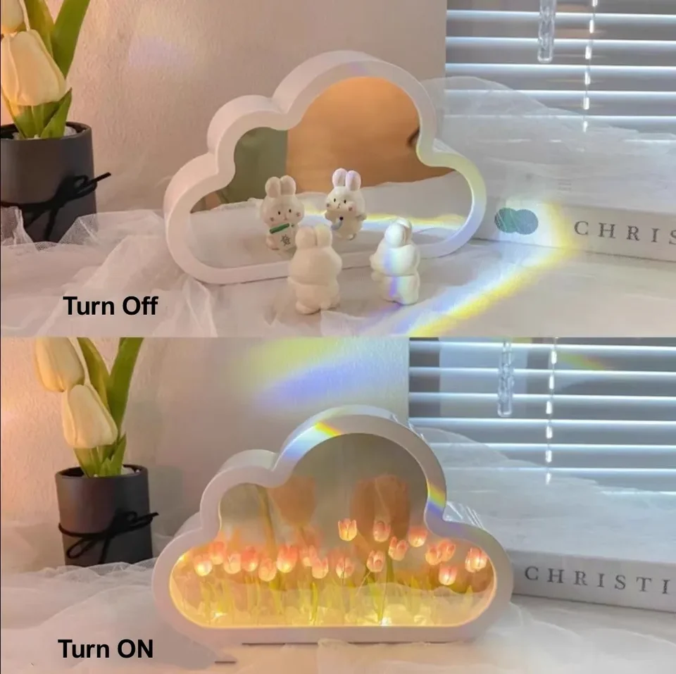 Kreatívne fotografické zrkadlo lampa DIY Cloud Tvar TULIP LED nočné svetlo nočné stolové stoly lampa lampa izba ručne vyrobené narodeninové darčeky