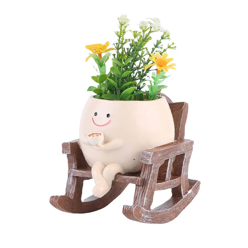 Kreatívne hojdacie kreslo/kvetinová kvetina kvetináča Plant Plant Plant Cute Resin Hlava kvetináče Domáce záhradné potreby pre vnútorné vonkajšie rastliny