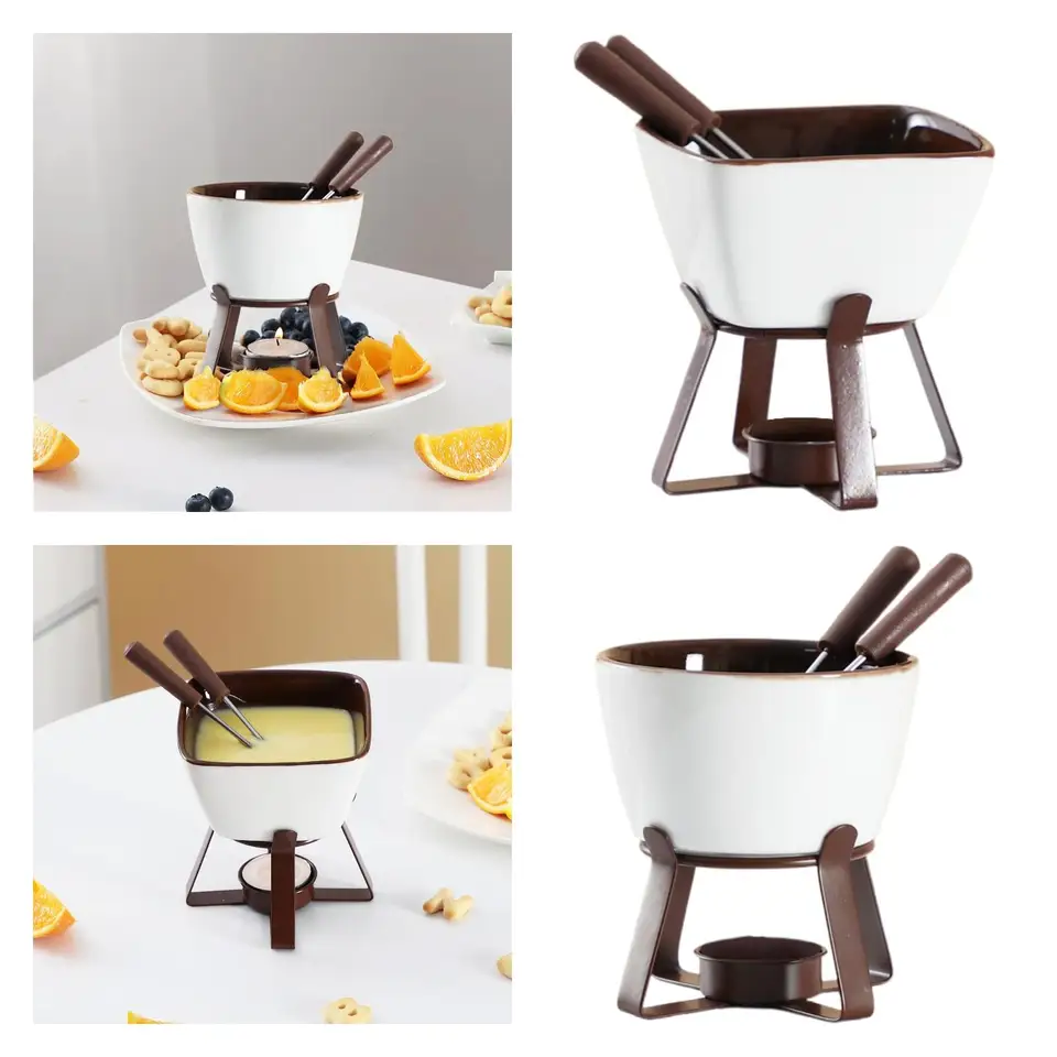 Kreatívne keramické hotpot syr topenie Izolovaná čokoládová zmrzlina Hotpot kruhový kruhový čokoládový kachle na varenie fondue fondue
