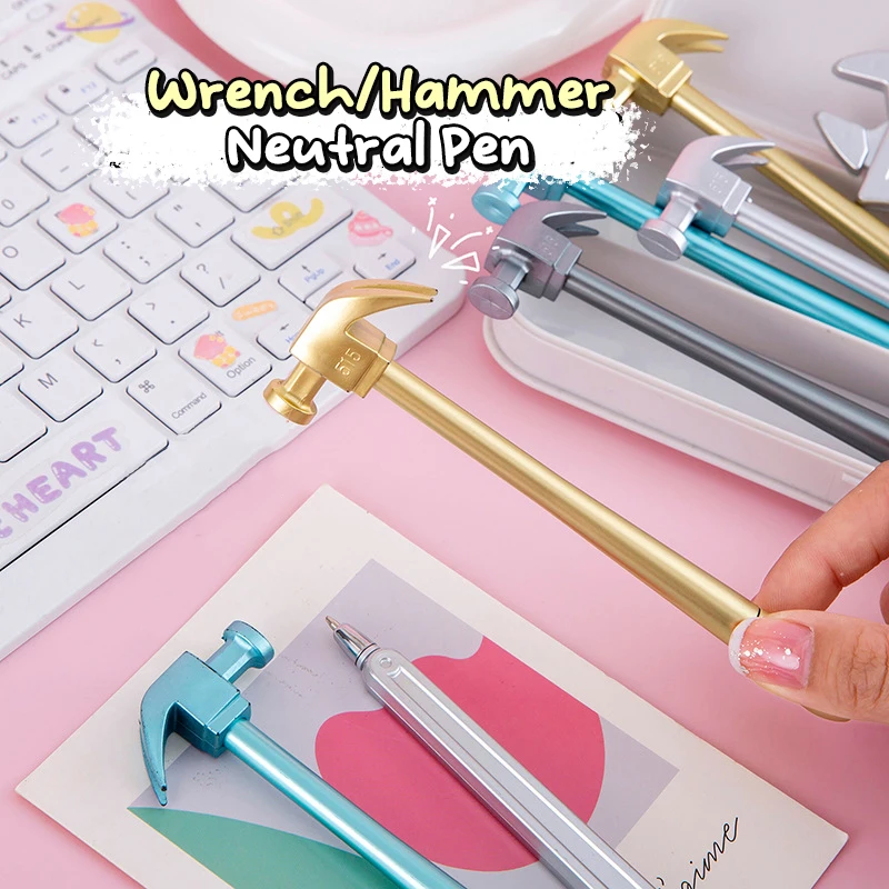 Kreatívne kovové náradie kladiva Čierne gélové pero Pero Kamery Hammer Shape Gel Pens Novinky Nástroj pre kancelárske školy
