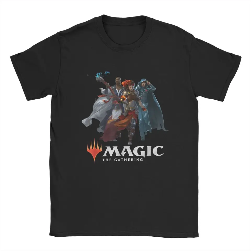 Kreatívne magické hry zhromažďovanie MTG T-shirts Men Round Collar Pure Cotton T košele Tri lietadlá s krátkym rukávom Darček s krátkym rukávom