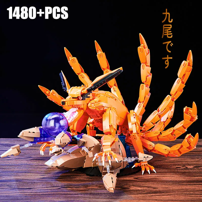 Kreatívne MOC Anime 1480ks deväť chvostov Fox Building Blocks DIY Zostavujú oranžové gumiho modelky tehly pre deti darček